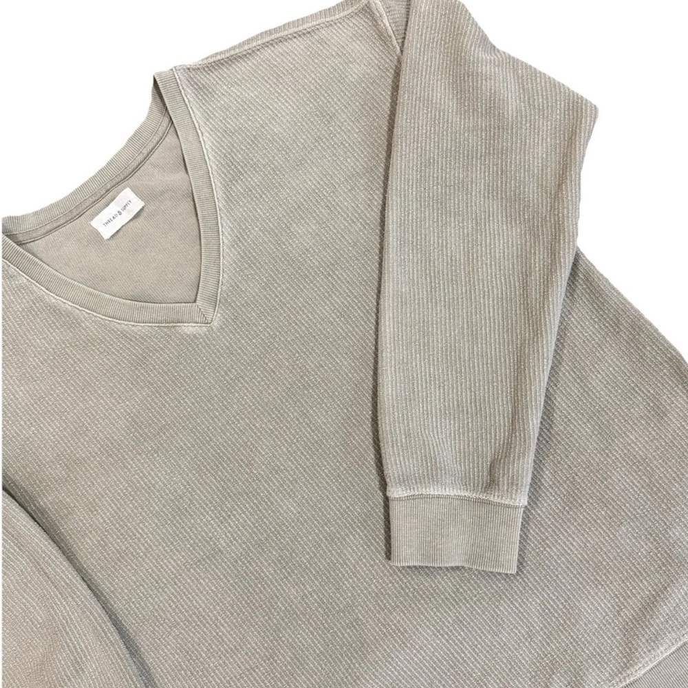 Thread & Supply M Thermal Textured Knit V-Neck Tunic Top Light Green Cabincore